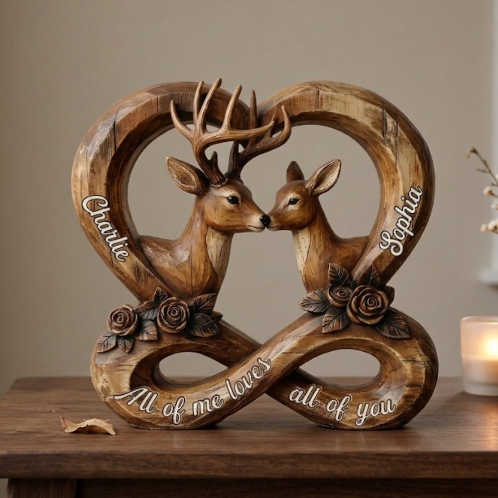 Custom Deer Couple Wedding Wooden Plaque All Of Me Loves All Of You, Custom Deer Wooden Block Wedding Anniversary WD0810