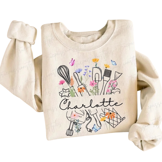 Personalized Baking Floral Sweatshirt, Custom Name Baker Sweatshirts 2D0917