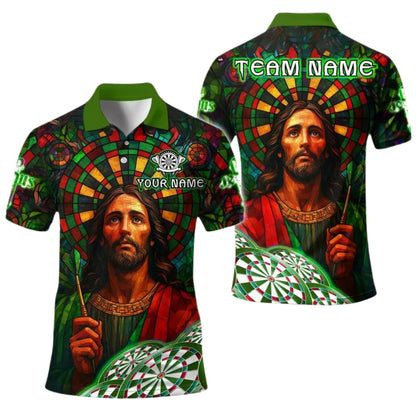 Jesus With Dartboard Custom Darts Polo Shirt For Men, Custom Jesus Christian Darts Team Shirts DE0040