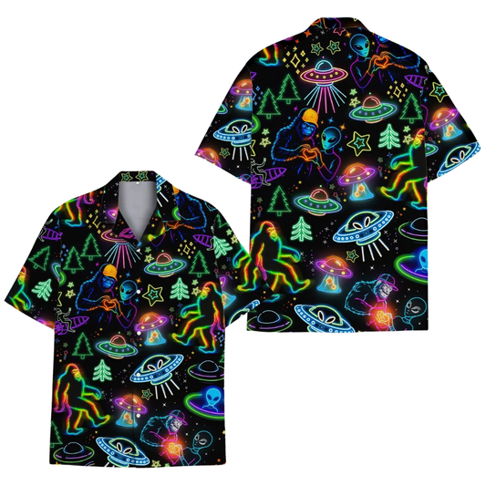 Neon Bigfoot Alien Hawaiian Shirt For Men Women, Bigfoot Space Hawaiian Shirts HE0299