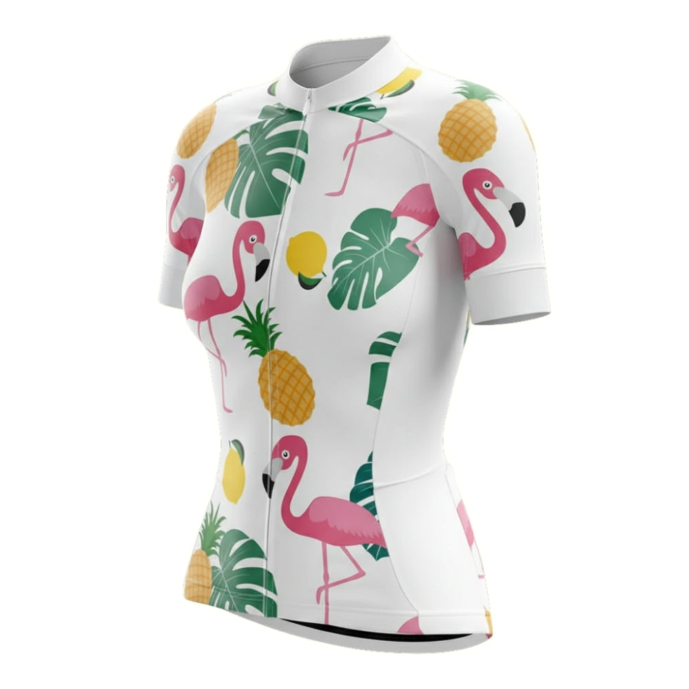 Tropical Flamingo Cycling Short Sleeve Jersey Women, Flamingo Cycling Jerseys For Ladies CZ0092