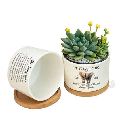 Custom 14 Years Of Us Ivory Wedding Anniversary Plant Pot, Custom 14th Wedding Anniversary Plant Pot WD0015