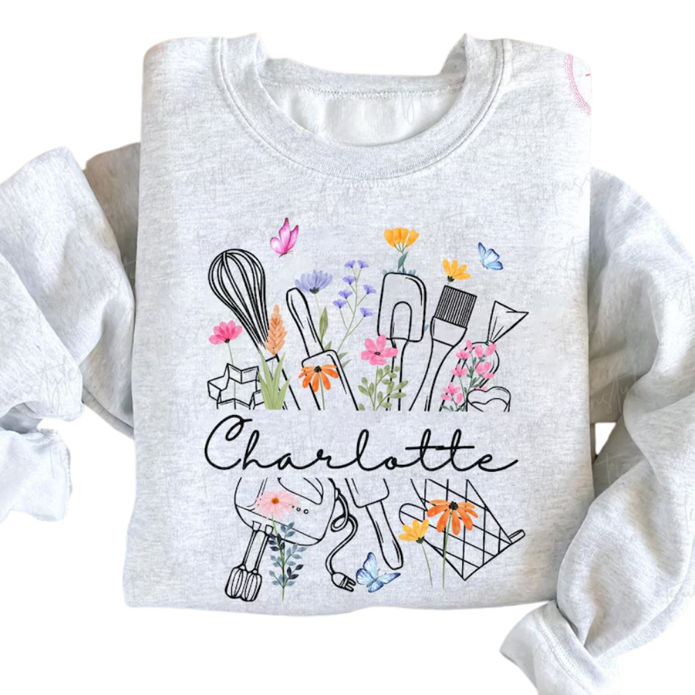 Personalized Baking Floral Sweatshirt, Custom Name Baker Sweatshirts 2D0917