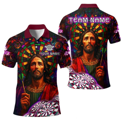 Jesus With Dartboard Custom Darts Polo Shirt For Men, Custom Jesus Christian Darts Team Shirts DE0040
