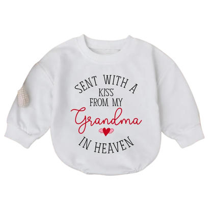 Sent With A Kiss From My Grandma In Heaven Baby Romper Sweatshirt, Memorial Grandma Baby Romper Sweater BB0560