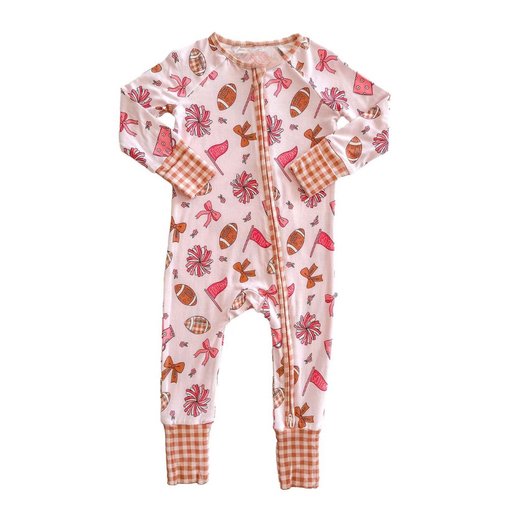 Football Pink Baby Convertible Romper Zipper, Football Convertible Romper For Baby Girl BB0728