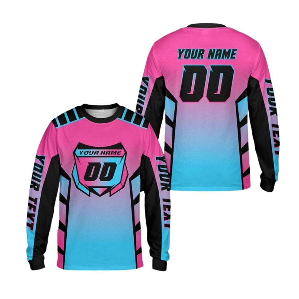 Custom Gradient Orange And Blue Motocross Long Sleeve Jersey For Men, Custom Dirt Bike Shirts With Number ME0048