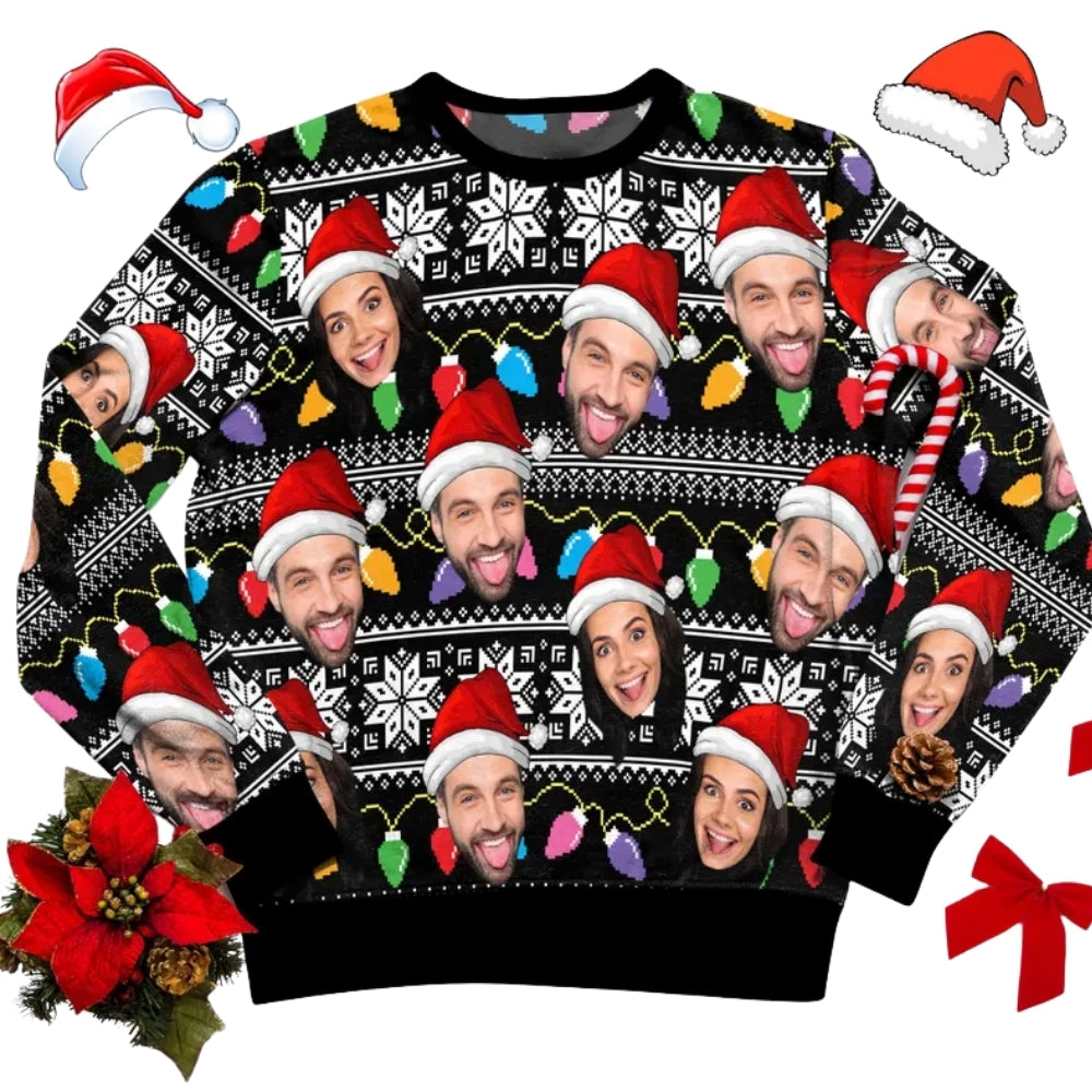 Custom Faces With Christmas Hat 3D Sweatshirt, Personalized Photo Christmas Sweatshirt 2D1100