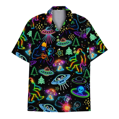 Neon Bigfoot Alien Hawaiian Shirt For Men Women, Bigfoot Space Hawaiian Shirts HE0299