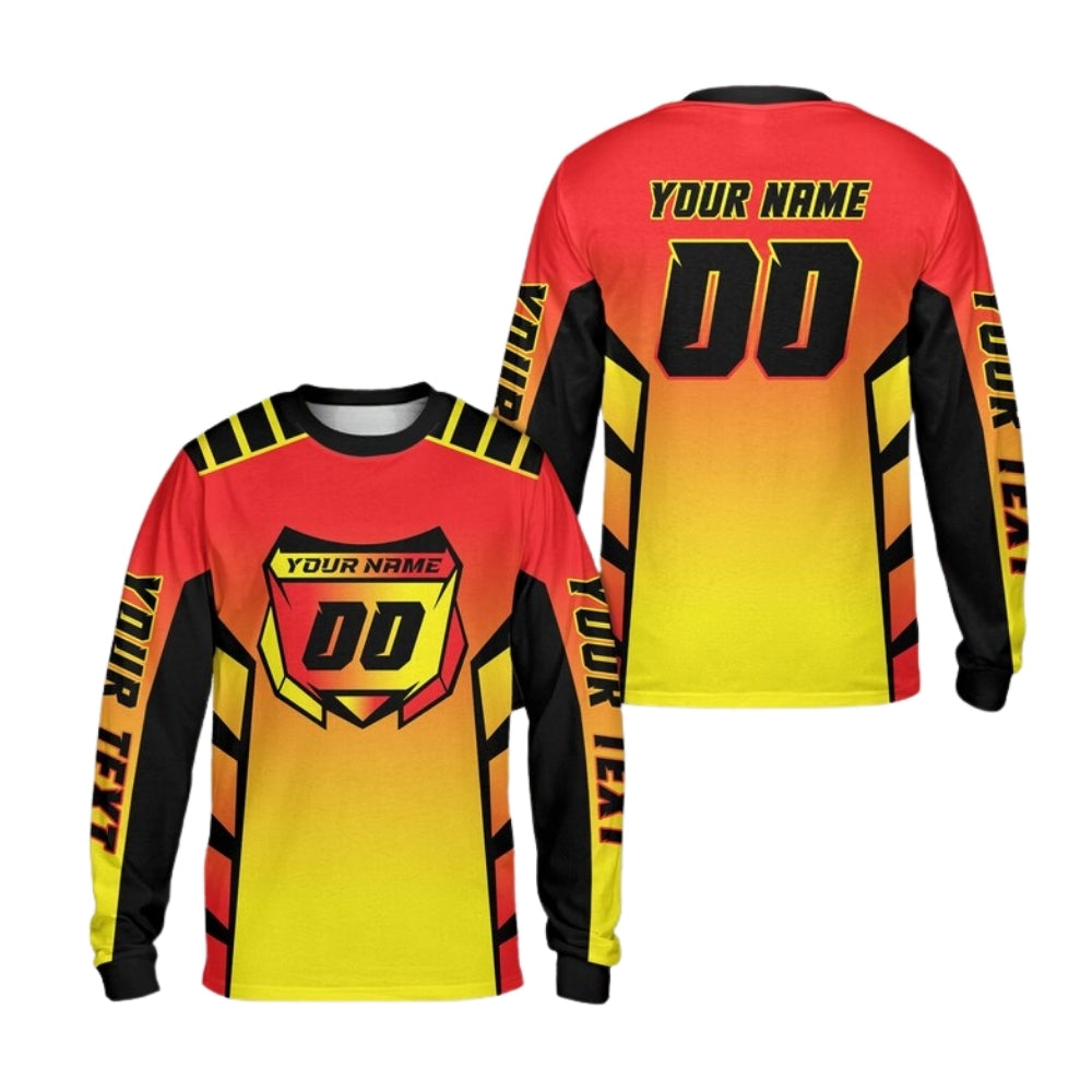 Custom Gradient Orange And Blue Motocross Long Sleeve Jersey For Men, Custom Dirt Bike Shirts With Number ME0048