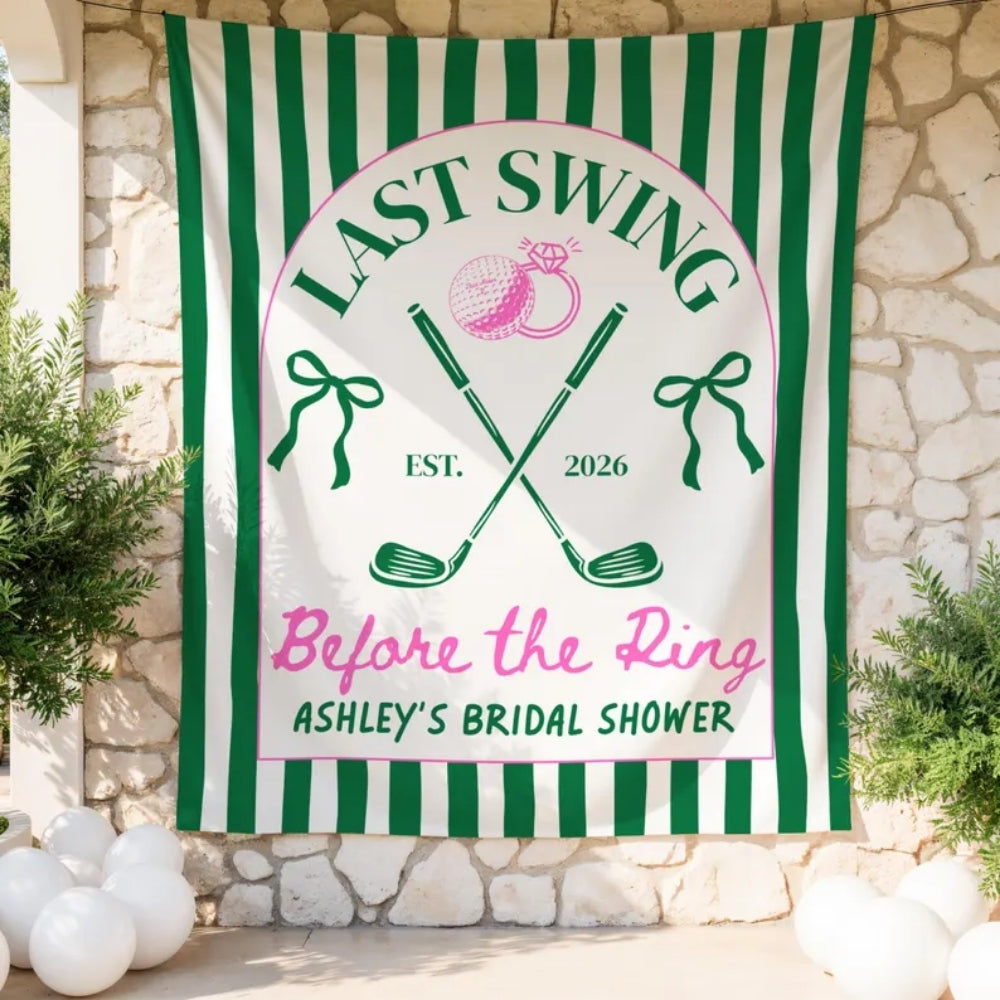 Last Swing Before The Ring Personalized Golf Bridal Shower Banner, Custom Golf Bridal Party Sign WD0537
