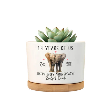 Custom 14 Years Of Us Ivory Wedding Anniversary Plant Pot, Custom 14th Wedding Anniversary Plant Pot WD0015