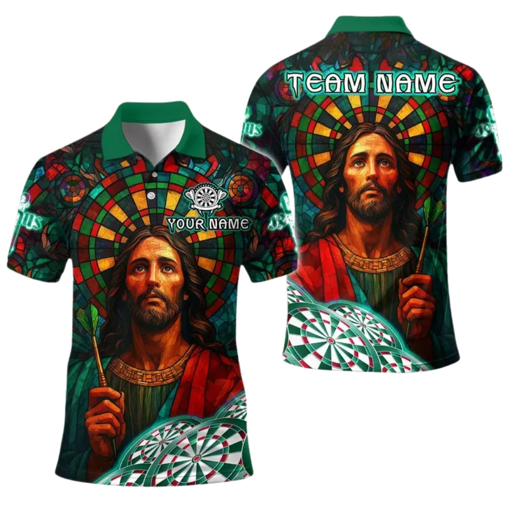 Jesus With Dartboard Custom Darts Polo Shirt For Men, Custom Jesus Christian Darts Team Shirts DE0040