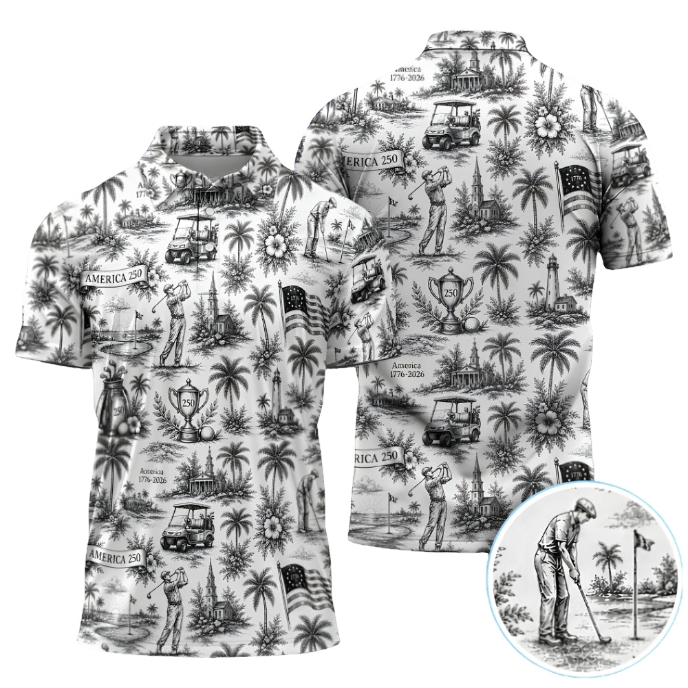 Vintage 250th Anniversary Golf Polo Shirt Men, 4th Of July Golf Shirts Black White GZ0264