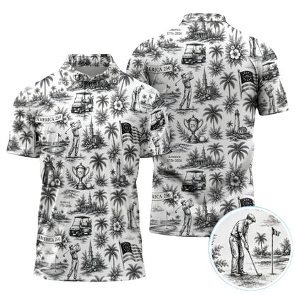 Vintage 250th Anniversary Golf Polo Shirt Men, 4th Of July Golf Shirts Black White GZ0264