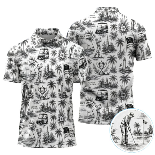 Vintage 250th Anniversary Golf Polo Shirt Men, 4th Of July Golf Shirts Black White GZ0264