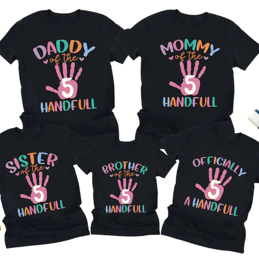 Officially Handful Custom Matching 5th Birthday Family T Shirt, Personalized Matching Birthday Shirts For Family ET1126