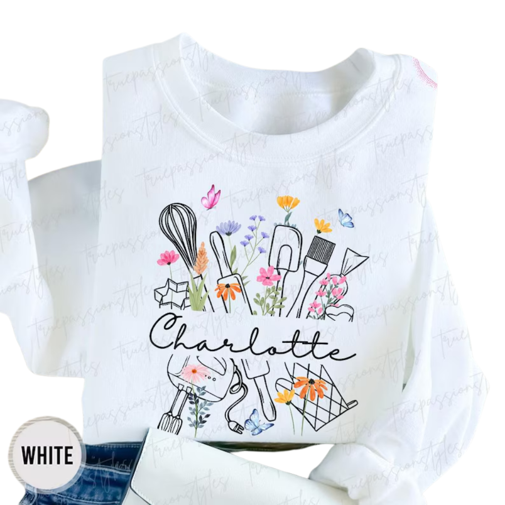 Personalized Baking Floral Sweatshirt, Custom Name Baker Sweatshirts 2D0917