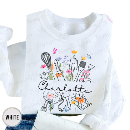 Personalized Baking Floral Sweatshirt, Custom Name Baker Sweatshirts 2D0917