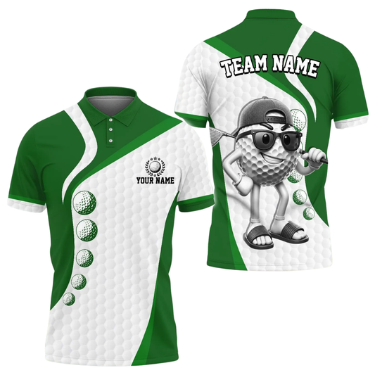 Funny Golf Ball Custom Mens Golf Polo Shirt, Custom Green And White Golf Team Shirts GE0543