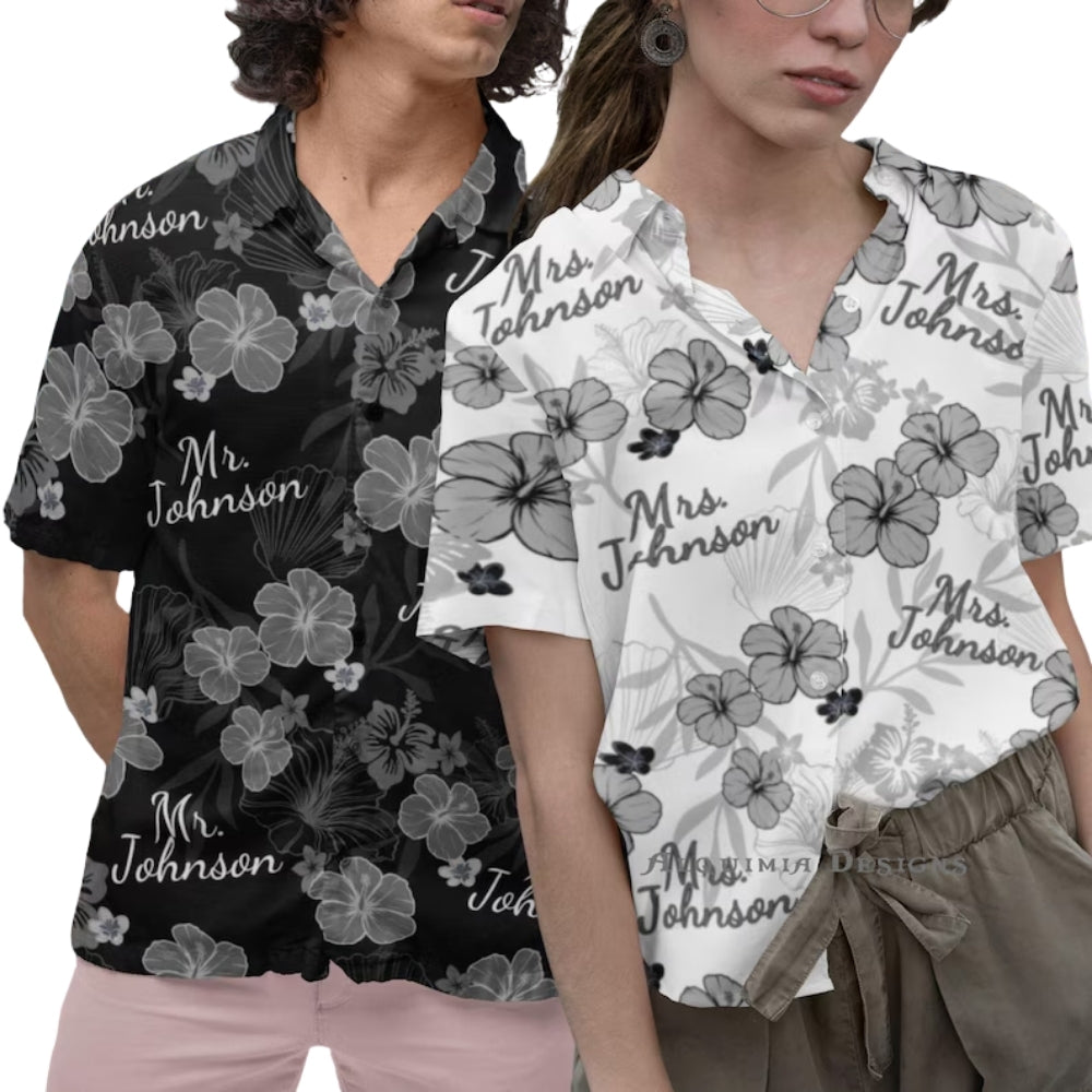 Custom Matching Bride And Groom Tropical Hawaiian Shirt, Custom Wedding Party Hawaiian Shirts For Couple HE0199