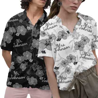 Custom Matching Bride And Groom Tropical Hawaiian Shirt, Custom Wedding Party Hawaiian Shirts For Couple HE0199