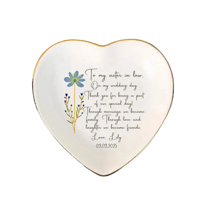 To My Sister In Law Personalized Floral Ring Dish, Personalized Wedding Jewelry Dish For Sister of The Groom WD0160