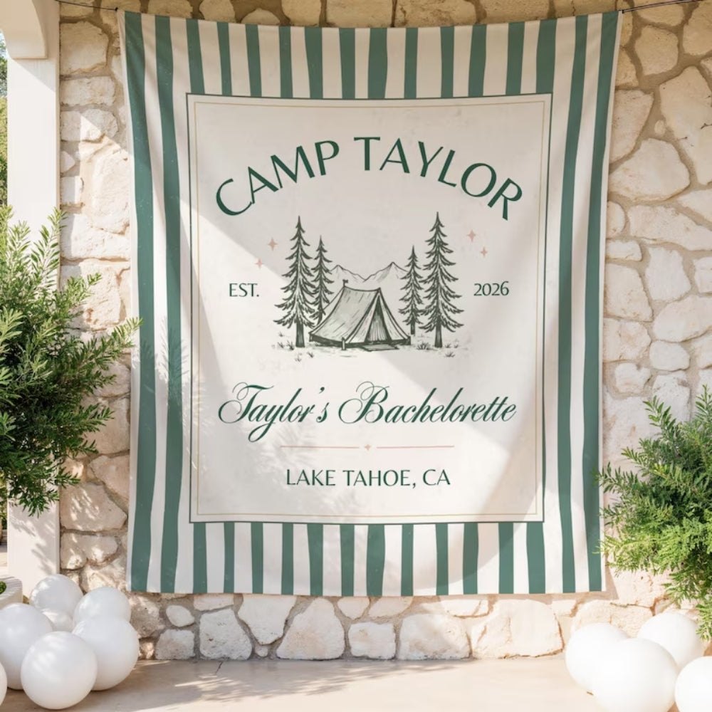 Personalized Camp Bachelorette Banner, Custom Camp Party Bachelorette Banner WD0421
