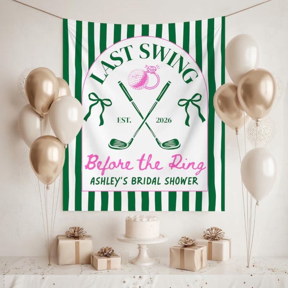 Last Swing Before The Ring Personalized Golf Bridal Shower Banner, Custom Golf Bridal Party Sign WD0537