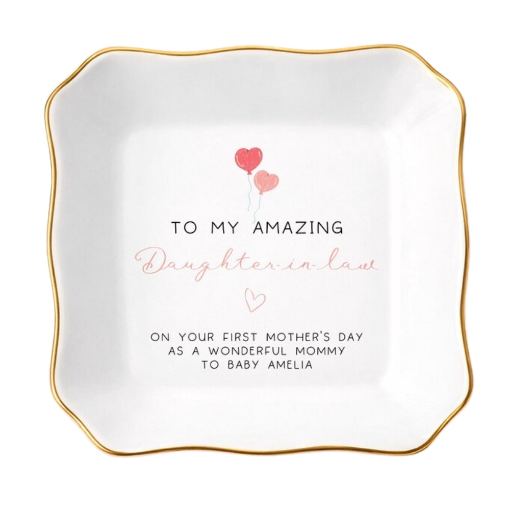 To My Amazing Daughter In Law Personalized First Mother Day Ring Dish, Personalized First Mother Day Jewelry Dish For Daughter In Law WD0161