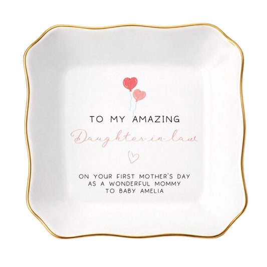 To My Amazing Daughter In Law Personalized First Mother Day Ring Dish, Personalized First Mother Day Jewelry Dish For Daughter In Law WD0161