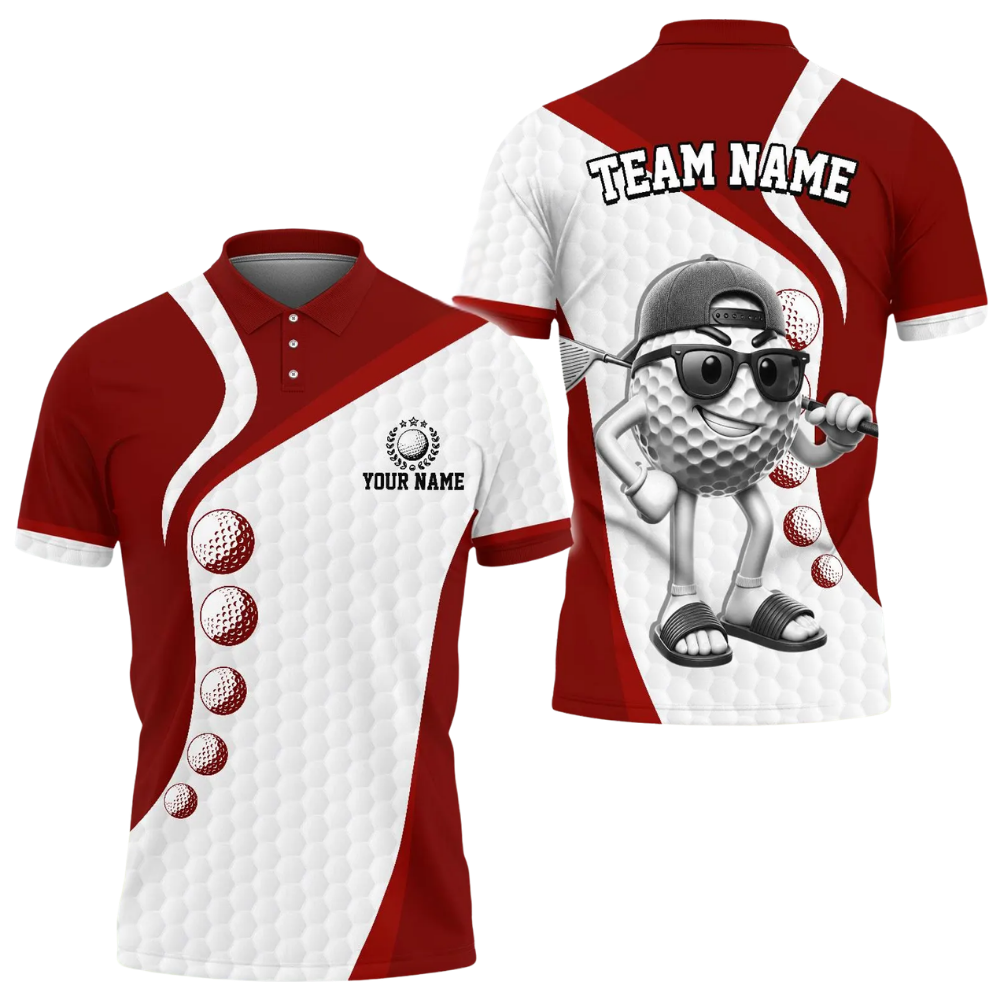 Funny Golf Ball Custom Mens Golf Polo Shirt, Custom Green And White Golf Team Shirts GE0543