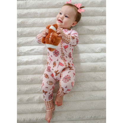 Football Pink Baby Convertible Romper Zipper, Football Convertible Romper For Baby Girl BB0728