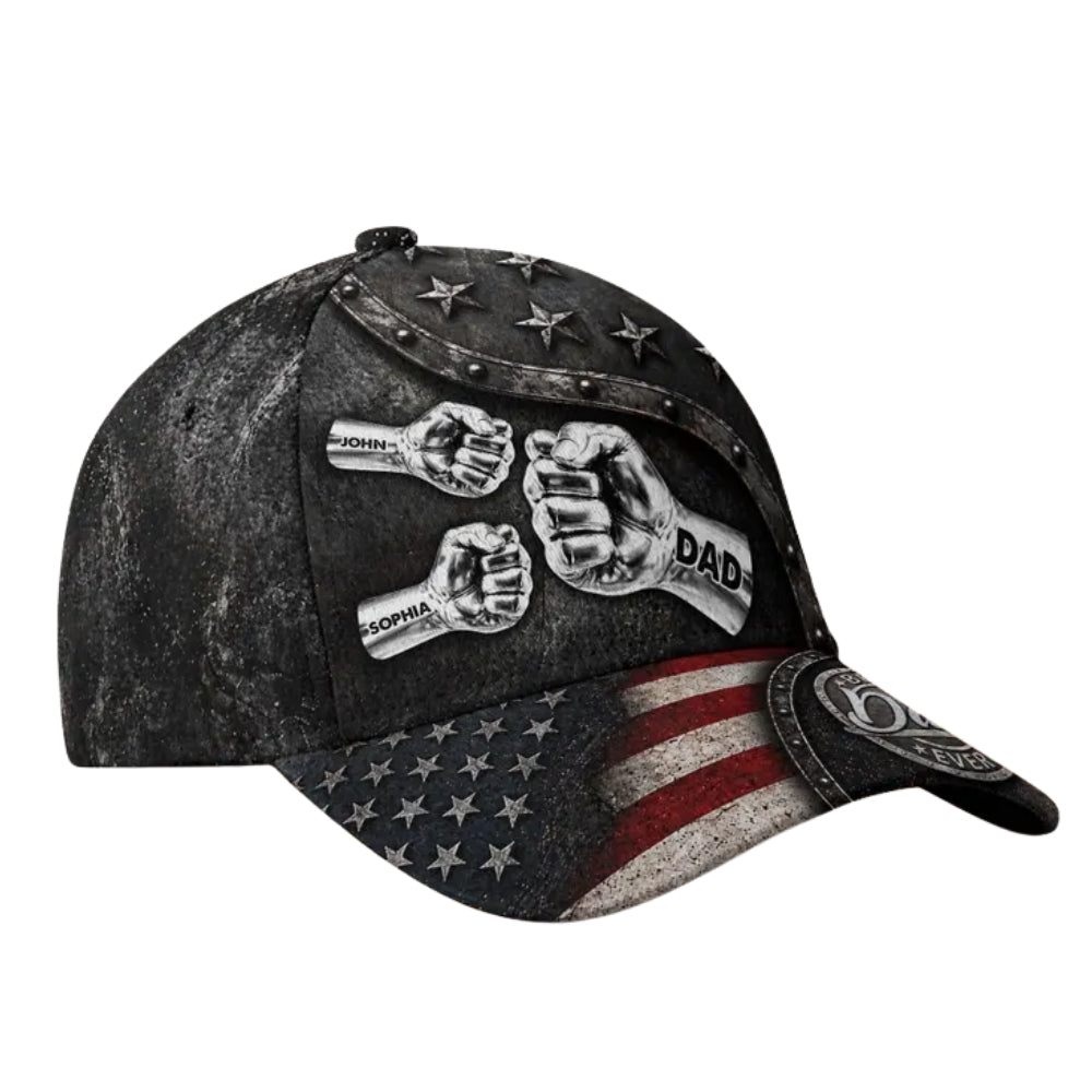 Best Dad Ever Custom Fist Bump With Kid Names Baseball Cap For Dad, Custom Father Day Gift Cap 3D Print CP0491