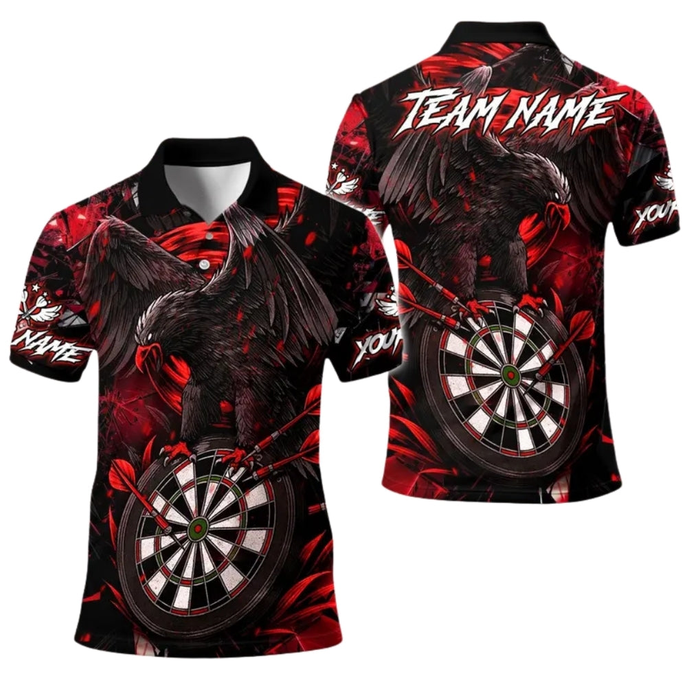 Custom Black And Red Crow Darts Men's Polo Shirts, Custom Crow Darts Team Shirts DE0041