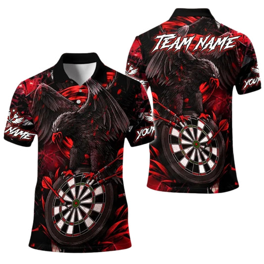 Custom Black And Red Crow Darts Men's Polo Shirts, Custom Crow Darts Team Shirts DE0041