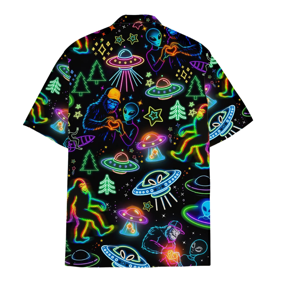 Neon Bigfoot Tiki Hawaiian Shirt For Men, Tropical Bigfoot Hawaiian Shirts HE0340