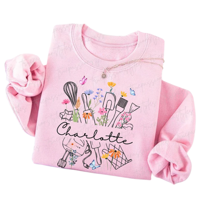 Personalized Baking Floral Sweatshirt, Custom Name Baker Sweatshirts 2D0917