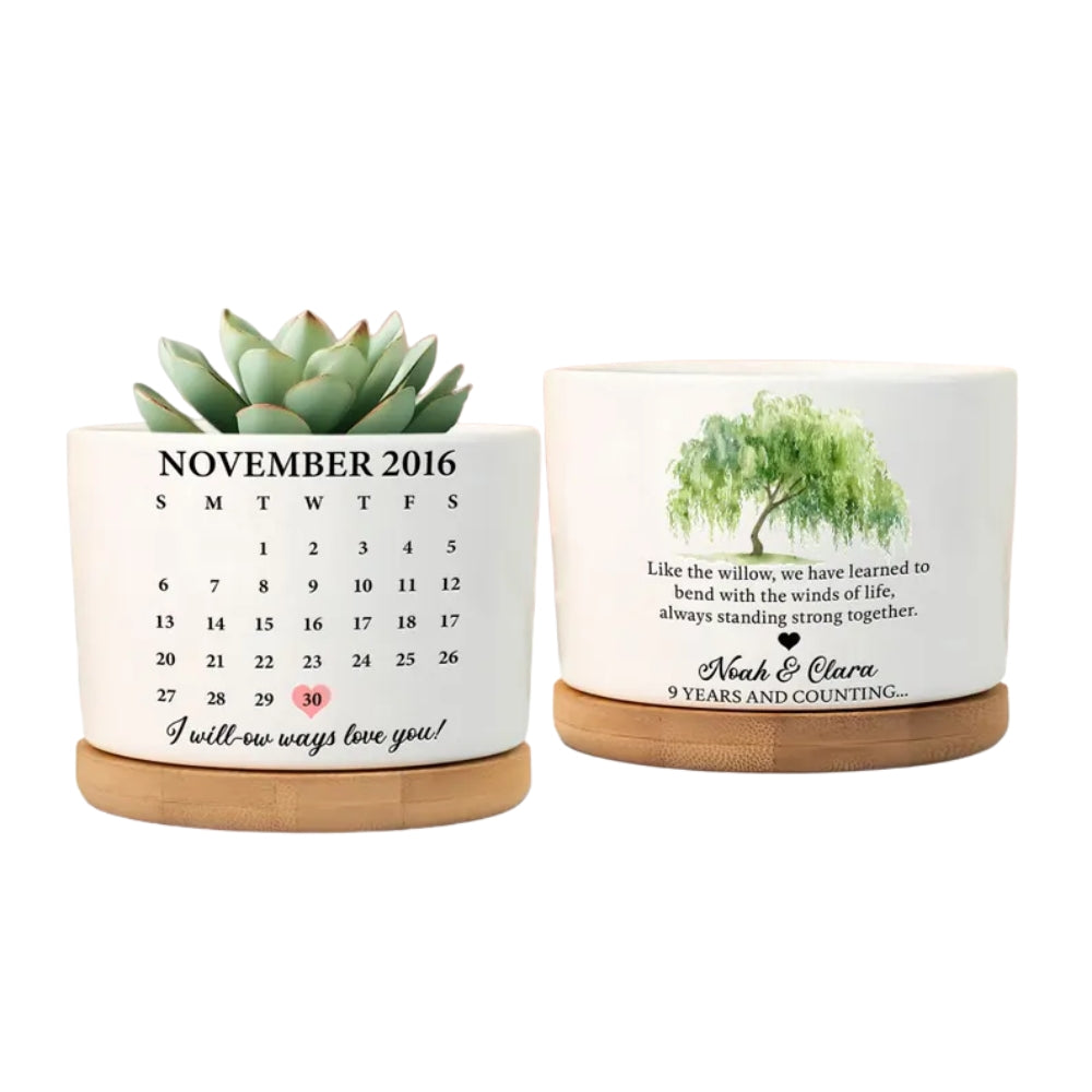 Personalized 9th Wedding Anniversary Willow Plant Pot, Personalized 9 Year Anniversary Plant Pot WD0018