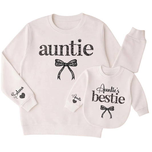 Custom Auntie And Auntie's Bestie Bow Matching Sweatshirt, Personalized Aunt And Niece Sweatshirt Matching ET1608