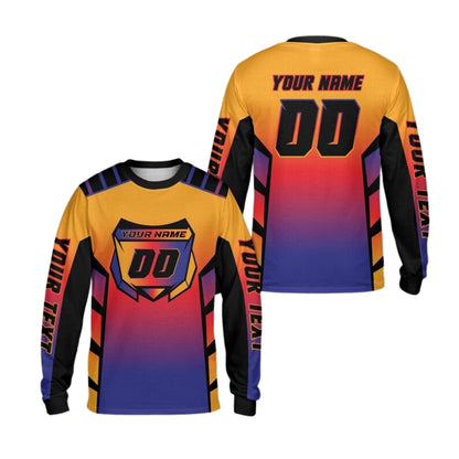 Custom Gradient Orange And Blue Motocross Long Sleeve Jersey For Men, Custom Dirt Bike Shirts With Number ME0048