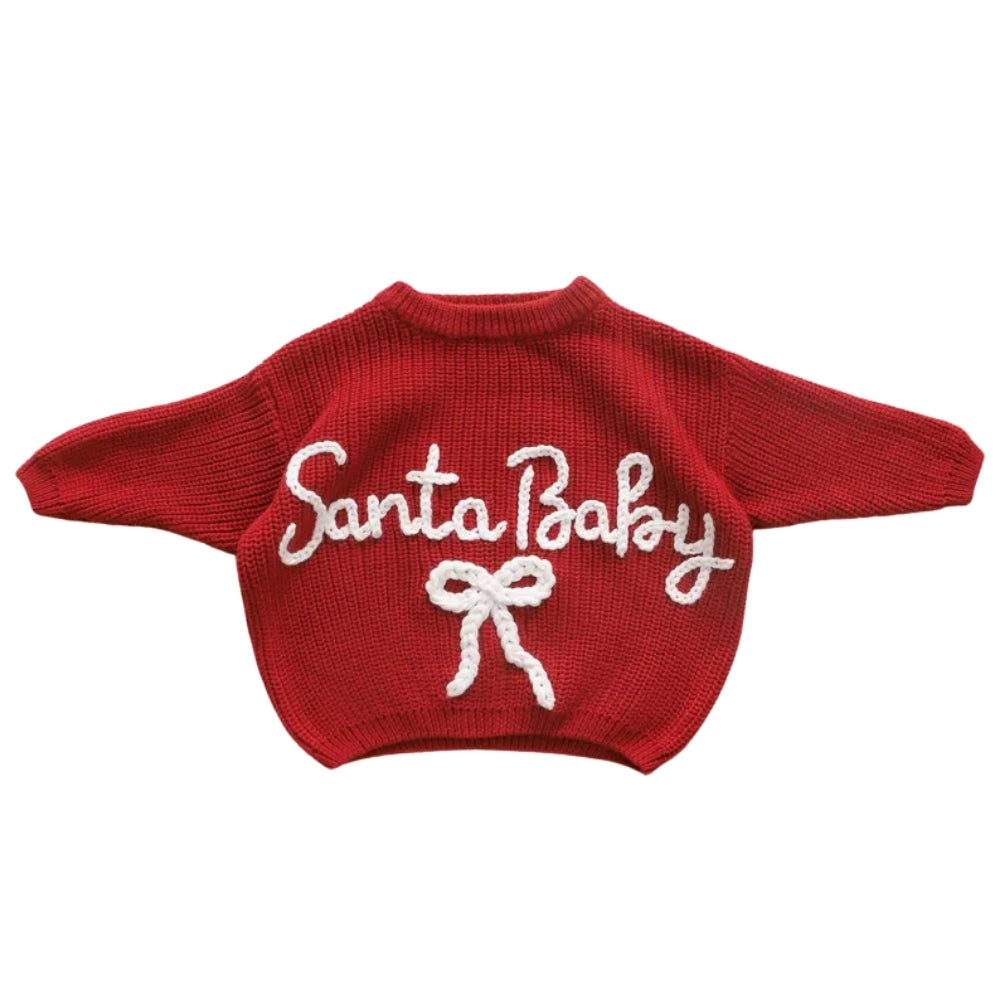 Merry Santa Baby Embroidered Knit Baby Sweater, First Christmas Baby Sweatshirt BB0783