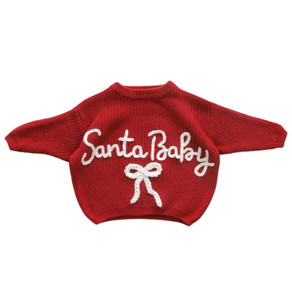 Merry Santa Baby Embroidered Knit Baby Sweater, First Christmas Baby Sweatshirt BB0783