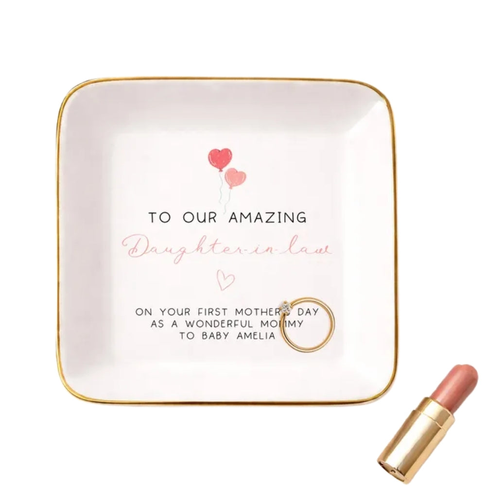 To My Amazing Daughter In Law Personalized First Mother Day Ring Dish, Personalized First Mother Day Jewelry Dish For Daughter In Law WD0161