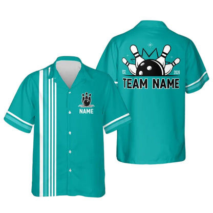 Custom Retro Navy Hawaiian Bowling Shirt With Year For Men Women, Custom Retro Bowling Team Shirts BE0135