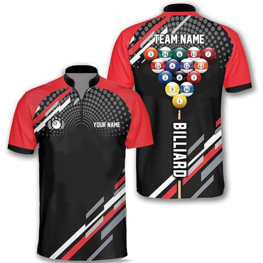 Custom Team Black And Red Billiard Jersey For Mens, Custom Pool Billiard Shirts BIZ0190