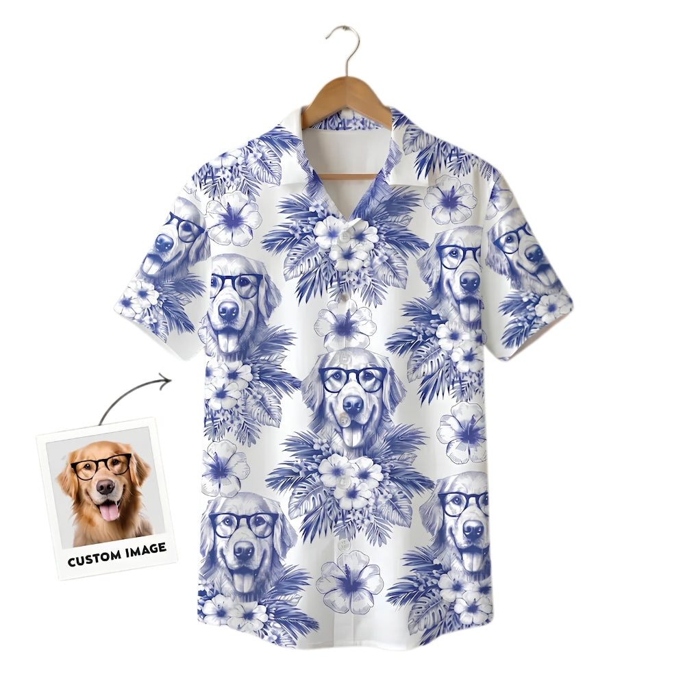 Custom Dog Face Toile De Jouy Hawaiian Shirts For Men Women, Custom Pet Photo Tropical Hawaiian Shirts HE0200