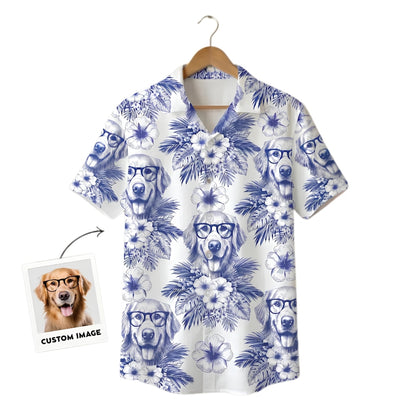 Custom Dog Face Toile De Jouy Hawaiian Shirts For Men Women, Custom Pet Photo Tropical Hawaiian Shirts HE0200