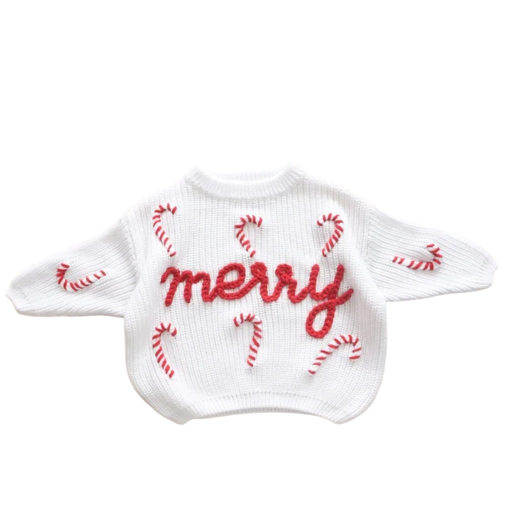 Merry Santa Baby Embroidered Knit Baby Sweater, First Christmas Baby Sweatshirt BB0783