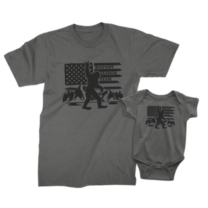 Bigfoot Search Team American Flag Matching Father And Son T Shirt, Matching Sasquatch Daddy And Mini Shirts ET0960